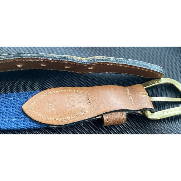 Zep-Pro Belt Mens 32 Boys Canvas Leather Brass Blue Game Fish Fishing USA Made - Picture 6 of 16
